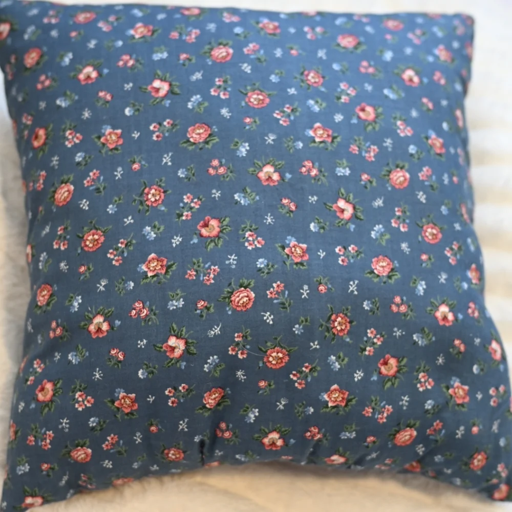 Sheep Lamb Flowers Heart Handcrafted Patch Blue Red White Accent Pillow 14x14